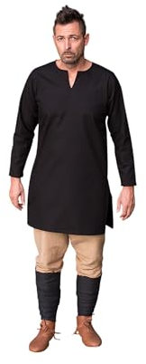 Burgschneider - Mittelalter Tunika/Untertunika „Leif“ - Schwarz (XL, für Damen & Herren, Baumwolle) Historisch - Early Medieval, Viking