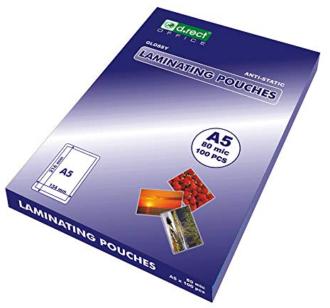 D.RECT Feuilles pour Plastifieuse A5 80mic - Épaisseur 2x80 (160) - Papier Plastifieuse - Laminating Pouches A5 - Feuille a Laminer - Transparent - Film Plastifié Brillant, 100 Feuilles