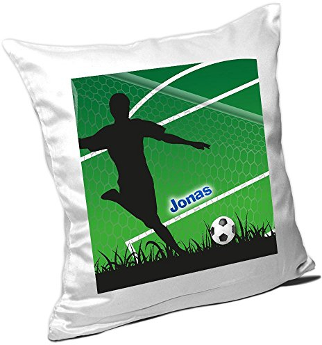 Eurofoto Kissen mit Namen Jonas und schönem Fußballer-Motiv für Jungs - Namenskissen personalisiert - Kuschelkissen - Schmusekissen