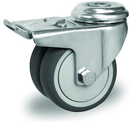 der ROLLENDE SHOP - Lenkrolle - Doppelrolle mit Rückenloch und Bremse 75 mm - Serie P2T2