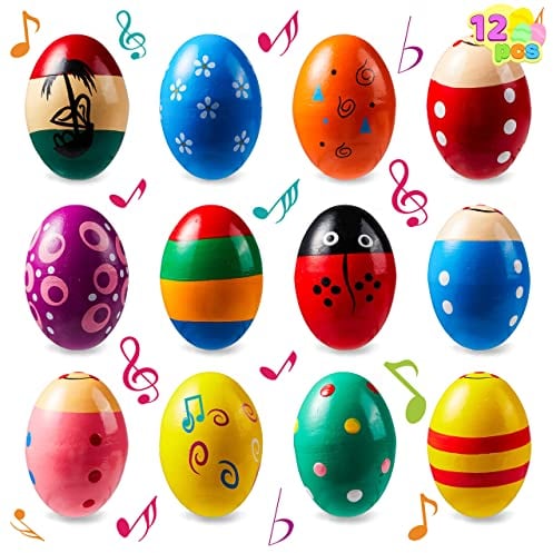 JOYIN 12 Stück 3 (7,6 cm) Hölzerne Eierschüttler Maracas Percussion Musical für Party -Gefälligkeiten, Klassentzimmer Preis Lieferungen, Musikinstrument, Korb -Stuffers Füllstoffe, Osterjagd