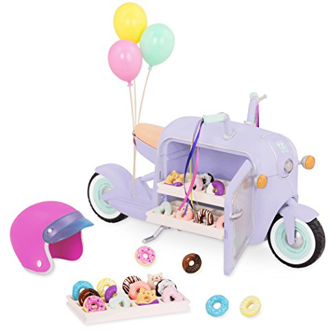 Glitter Girls Donut Lieferservice Roller für 36 cm Puppe – Fahrzeug Puppenzubehör mit Zubehör für Puppen – Spielzeug für Kinder ab 3 Jahren (30 Teile)