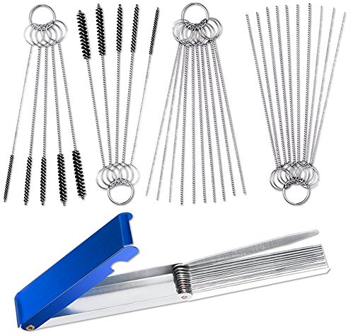 AIFUDA Kit d'outils de nettoyage des dépôts de carbone pour gicleurs de carburateur, 13 tiges de nettoyage et 2 lots de 10 aiguilles et 5 brosses pour quad et moto