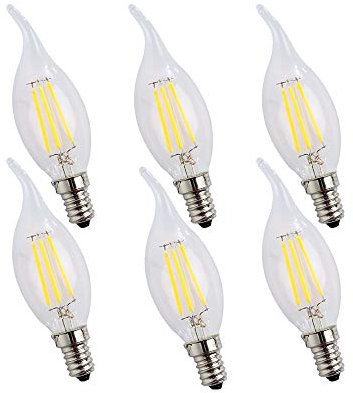 ENGEYA 6per Pack 4W E14 Kerze LED Filament Lampe,LED Birne Leuchtmittel,Kaltweiß 6500k AC 220-240V 400 Lumen,Energiesparlampe,Ersatz 40W Halogenlampen,Nicht Dimmbar