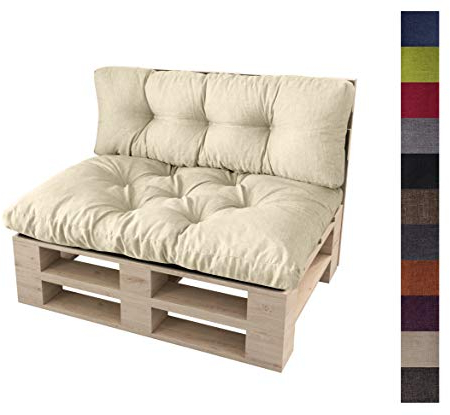 sunnypillow set 2 Coussins pour palette Euro Canapé Jardin Salon - Siège 120 x 80 x 12 cm + Appui 120 x 40 x 15 cm - Extérieur - Différentes Tailles et Couleurs à Choisir Assise Dossier - Ecru - Crème