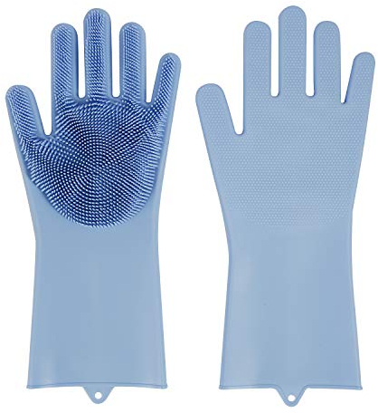 YunJiadodo Magic Silikon Handschuhe - Waschschrubber, wiederverwendbare Bürste, hitzebeständige Handschuhe, Küchenwerkzeug für Reinigung, Geschirrspülen, Autos, Haustierhaarpflege blau