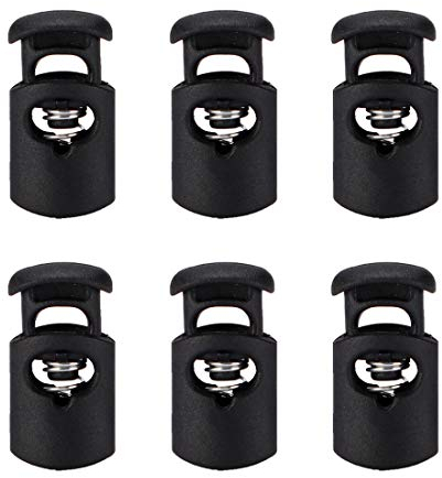 sourcing map 6pcs Plastic Cord Locks Stopper End Spring Stop Single Hole Toggle Fastener Stoppers Rope End for Drawstrings Clothing, Shoelaces, Bags, Camping, Black