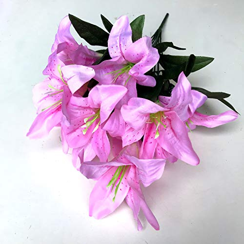 Best Artificial 45cm Stargazer Lillies 10 Head Flower Spray Bunch (Baby Pink)
