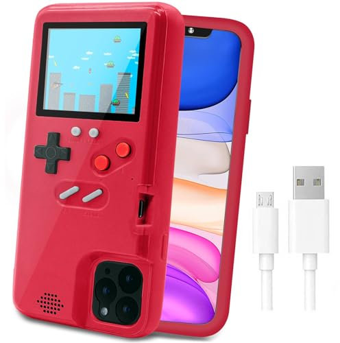 LucBuy Retro Game Console Case for iPhone 11 - Red, Self-Powered with 36 Small Games, Full Color Display