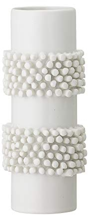 Bloomingville Barrit Vase aus Steingut, Weiß mit Struktur, Maße: 8,5cm x 8,5cm x 20,5cm, 82047447