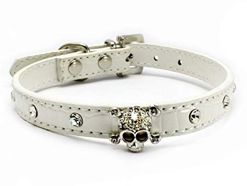 haoyueer Halsband für Hunde und Katzen, Leder, mit Strasssteinen, Größe S, Weiß