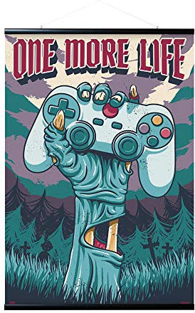 Grupo Erik Pack Póster Gamer One More Life con Colgador de Madera magnético, Negro, vertical (61x91.5 cm)
