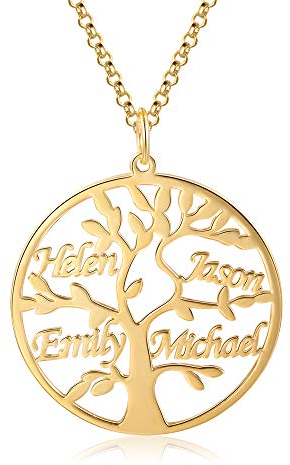 Namenskette 925 Sterling Silber Personalisierte Namen Lebensbaum Halskette Stammbaum des Lebens Anhänger mit Gravur 1-8 Namen Mutter BFF Familien Schmuck Geschenk (Gold, Kupfer)