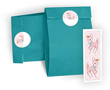 10 Lesezeichen + 10 Geschenktüten/blau + 10 Aufkleber Bambi Mitgebsel Gastgeschenk Kindergeburtstag Mädchen