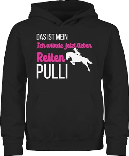 Kinder Hoodie Jungen Mädchen - Pferd Pferde - Mein ich würde jetzt lieber Reiten Pulli weiß - 152 (12/13 Jahre) - Schwarz - geschenk reiter pferdepullover pferdeliebhaber geh pullover reitpulli