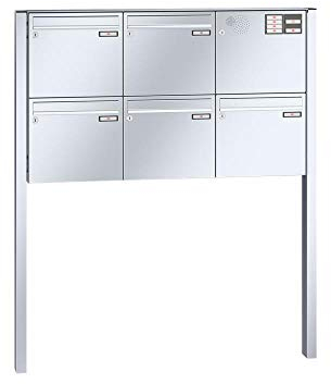RENZ/Basic B / 5er Freistehende Briefkastenanlage Standbriefkasten mit Sprechfeld / V4A-Edelstahl/Volumen 12 L/zum Einbetonieren/Dein-Briefkasten.de