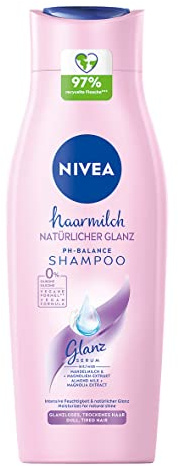 NIVEA Haarmilch Natürlicher Glanz pH-Balance Shampoo (400 ml), Haarshampoo für glanzloses Haar, Shampoo für trockenes Haar mit Mandelmilch und Magnolien-Extrakt