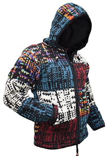 Gheri Mens Double Knitted Hiking Wooly Patchwork Jacket Detailed Patch Medium