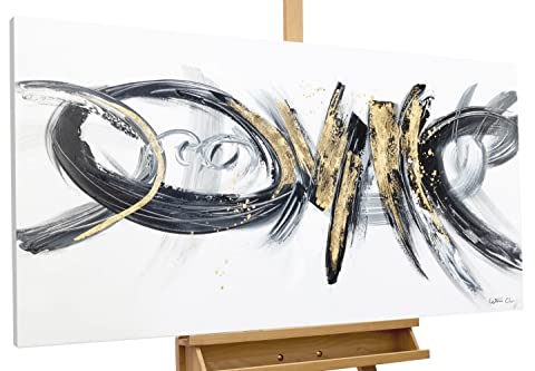 KunstLoft Leinwandbild | 100% HANDGEMALT | 120x60cm | Gemälde 'Geheime Botschaft' | Abstrakt | Schwarz-Weiß Grau | Wandbild Wohnzimmer