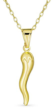 Bling Jewelry Einfacher Leichter Italienischer Chili-Pfeffer Hornschutz-Zahnhorn Cornicello Amulett Anhänger Halskette Für Frauen Für Jugendliche Vergoldet Mit 18 Kette