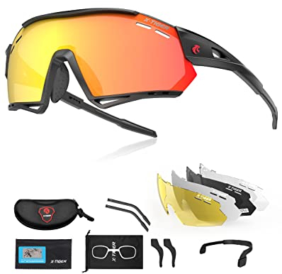 X-TIGER Fahrradbrille, UV400 mit 5 Wechselgläser,Herren Damen Sportbrille, Starker TR90 Frame,Outdoor-Sport/Radfahren/Laufen/Autofahren/Angeln/Golf