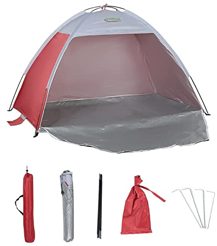 Unibos Large Pop Up Beach Tent for (2-3) Person, Portable Automatic Waterproof Sun Shade Tent Easy Set Up Lightweight Pest Proof UV 50+ Sun Shelter with Extended Zippered Porch