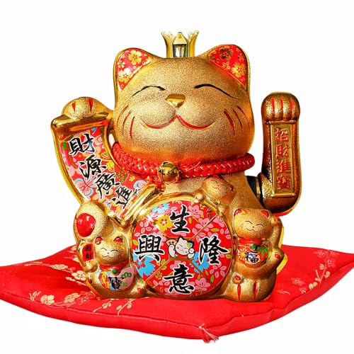 20.3 cm große Glückskatze – Keramik-Glückskatze, japanische Glückskatze, (winkende Katze), chinesische Feng Shui, dekorative Katze, geeignet für Zuhause, Wohnzimmer, Rezeption, dekorative Ornamente