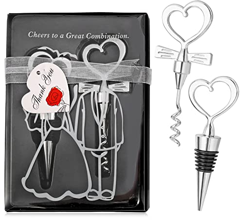 2Pack Ouvre-Bouteille Ensemble Bouchon de vin, Forme de Coeur Tire-Bouchon de Bouteille de vin, Cadeau Scellant de vin, pour Home Party Hotel Bar Cadeau pour Mariages et Fêtes Homme Femme