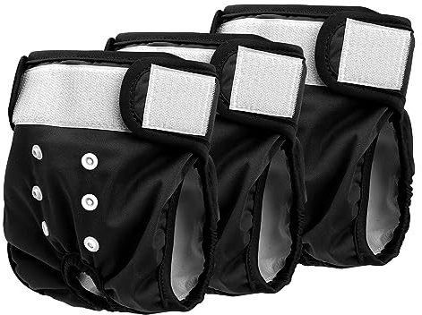 SlowTon Reusable Dog Nappies Female, 3 Pack No Leak Washable Dog Period Pants Super Absorbent Dog Heat Pants Comfortable Sanitary Dog Diapers Adjustable Buttons