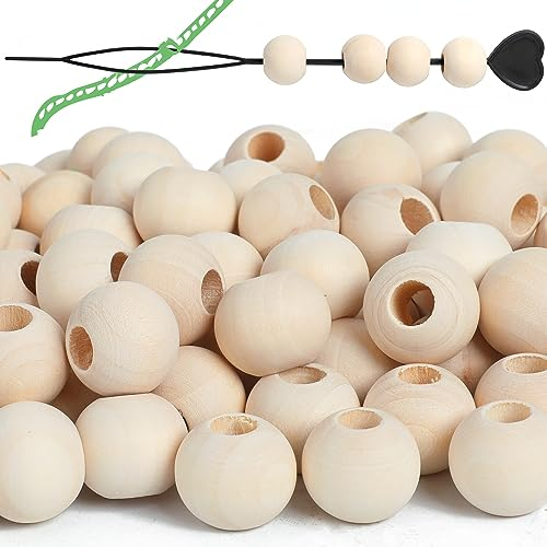 LeisuDay 100 Stück x 20mm Holzperlen natur Holzkugeln mit 8mm großem Loch, unbehandelt Holz Perlen zum Makramee Basteln Armband DIY Malen etc.