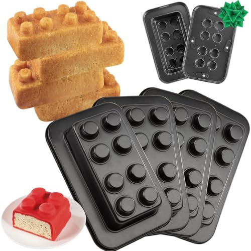 Kuchenform für Ziegelbau, 4 Stück, zum Stapeln und Bauen von Kuchen mit neuartiger Dose, Bäcker ist Spaß für Kinder oder Erwachsene, machen Sie 3D-Formen, Stahlbackformen für den Ofen