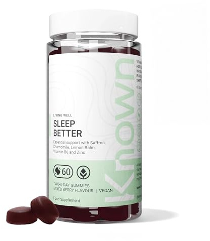 Known Tasty Sleep Better Gummies Sugar-Free – 1 Month – Mixed Berry | Saffron, Lemon Balm, Chamomile & B6 – 60 Vegan Gummies – Natural Relaxation Support