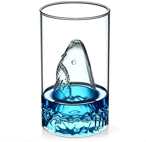 GImLY Juego de 2 vasos de whisky premium de 350 ml de cristal 3D con relieve de tiburón, vasos de whisky para whisky escocés, cócteles, ron, vasos de whisky duraderos para fiestas, camping