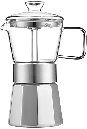 Moka Coffee Maker Double Valve Moka Pot Household Hand-brewed Coffee Pot Coffee Appliance High Borosilicate Glass Portable (Color : Silver, Size : 360ml)
