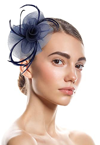 Tarnband Schwarz Hüte für Damen Fascinators Damen Pillbox Blumenhut für Tea Party Cocktail Ball Hochzeit Kirche Schweißbänder Neon Gelb (Navy, One Size)
