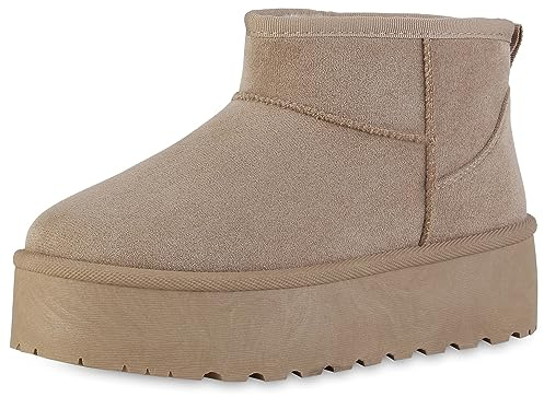 VAN HILL Damen Plateau Boots Plateau Profilsohle Trendy Schuhe 840596 213303 Khaki 39