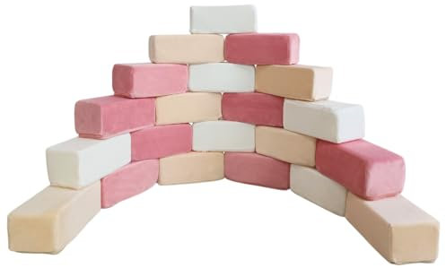 Wonder Space Plüsch Schaum Bausteine - Bauen & Stapeln Kindergartenspielzeug Geschenk für Kleinkinder, Weicher Glatter Samtbezug, Frühe Erziehung Motorik & Gehirn Entwicklung (Quader, Erröten)