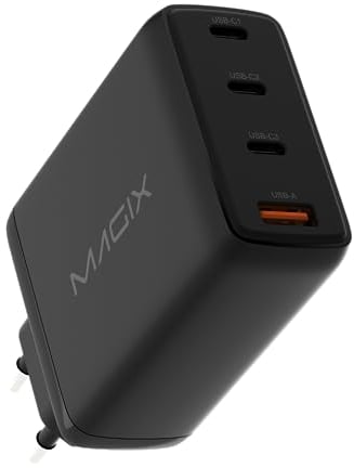 Magix Caricatore 4 Porte 120W, Caricabatterie GaN PD Power Delivery, 3x USB-C e 1x USB-A, per MacBook Pro/Air, iPad Mini, iPhone 15/14/13/12 Series, Galaxy S23, e altro ancora (EUR PLUG)