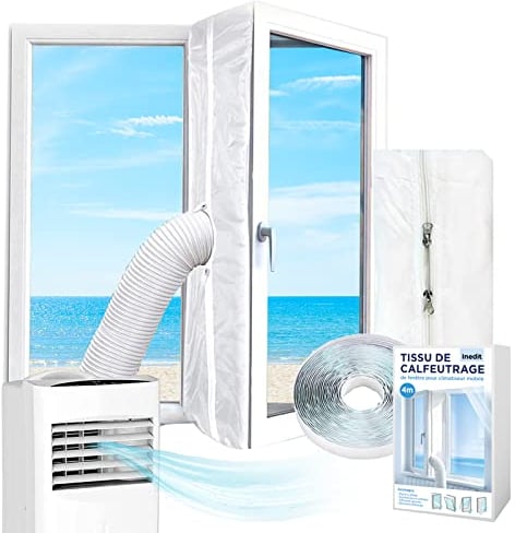 Kit ventana aire acondicionado móvil (400 cm) – Junta de ventana – Tela de calafateo ventana para aire acondicionado – Compatible con todos los modelos – Instalación rápida y fácil (2025)