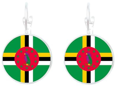 ALTCIRNMD Dominica Flag Dangle Drop Earrings - Women'S Round Country Flag Stud Hanging Earrings, Hip Hop Charm Dominican Patriotic Flag Earrings Jewelry For Ladies Gifts,2.8Cm×1.5Cm