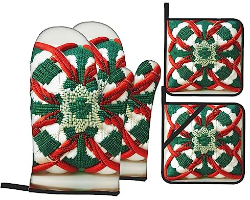 Lot de 4 gants de cuisine et maniques en tissu de laine pour barbecue et pâtisserie