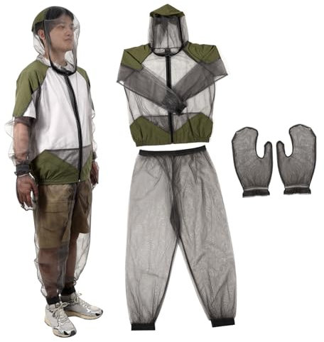 OFFSCH Outdoor Insektenschutz-netzanzug Mit Kapuze Camouflage Aus Dichtem Netzstoff Elastischer Bund Schutzkleidung Für Angeln Jagen Camping
