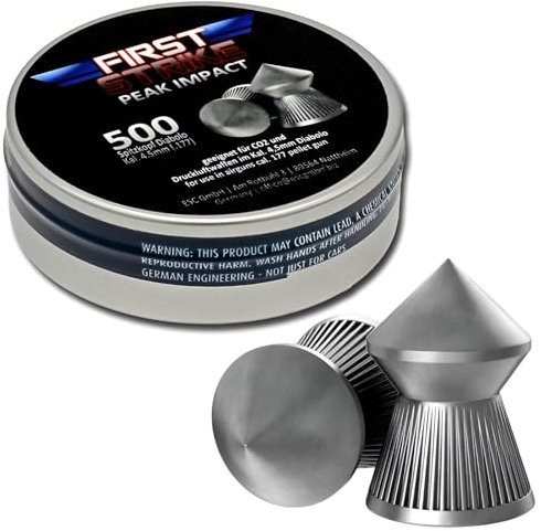 First Strike Diabolo - Spitzkopf/Flachkopf - 500 Stück Diabolos 4,5mm - CO2 & Druckluft Luftgewehr Luftpistole (Spitzkopf / 4,5mm)