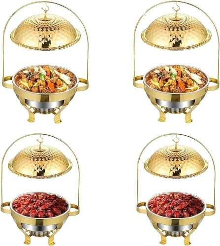 FLTRGO Gold Stainless Steel Chafing Dish with Hook Up, Catering Buffet Warming Container Set Includes Food Pan, Water Pan, Fuel Holder, for Party Wedding Restaurant