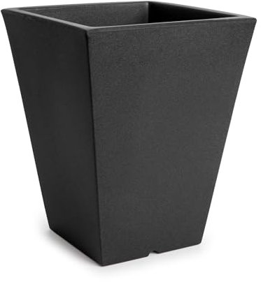 PracticDomus Großer quadratischer Blumentopf, konisch, Theone, 32 cm, aus Polyethylenharz, geeignet für den Innen- und Außenbereich (Schwarz, 24 l)