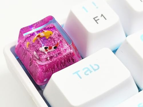 MECHKYP Handgefertigte Koi-Fisch-Hintergrundbeleuchtete Harz-Tastenkappe R4/Esc Artisan Keycap Shine Through Translucent Key Cap OEM-Profil für Cherry MX Gaming Mechanische Tastatur DIY Ersetzen (Rose
