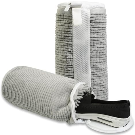 2-Packs Shoes Laundry Bag, 38×16cm Upgraded 360° Wrap-Around Cleaning Shoe Laundry Bags, Shoe Washing Machine Bag Reusable and Durable Zipper Thickened Chenille Soft Fluffy for Shoes (grey)