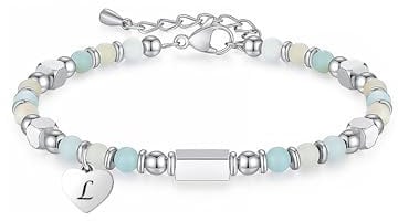 HAYOUWAY Charm Naturstein Armband Damen Mädchen mit Buchstaben Geschenke für Frauen Mädchen Beste Freundin Geburtstag, Edelstein Perlenarmband Damen Geschenke für Mädchen (Grün L)