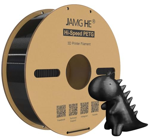 High Speed PETG Filament 1.75 mm, JAMG HE 1kg Hi-Speed PETG Filament Dimensional Accuracy +/- 0.02 mm 50~500mm/s Fast Printing for FDM 3D Printer (Black, 1KG)
