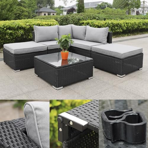 Calma Lux® Gartenmöbel Lounge Set| 3-7 Personen viele Modelle| inkl. extra Dicke Kissen | Outdoor Loungemöbel Sitzgruppe Essgruppe Garnitur | klassisch Schwarz (Sylt)